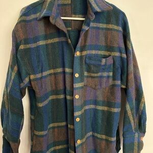 SHEIN Plaid Shirt Jacket - Teal